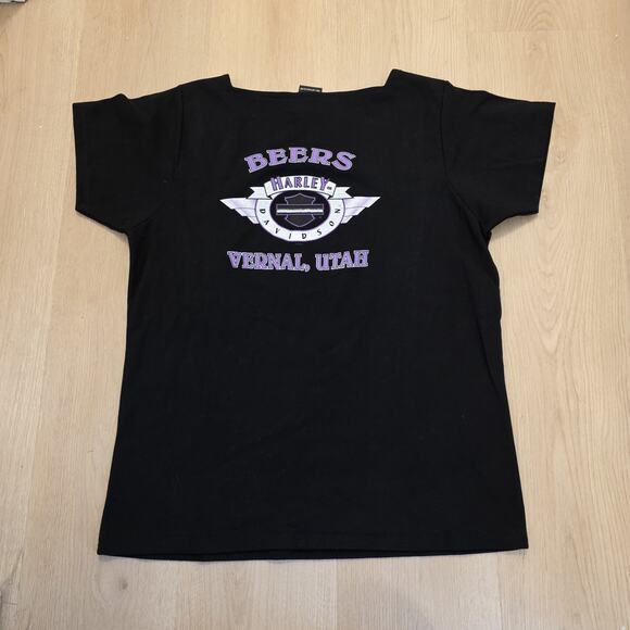 Vintage Harley Davidson Black Purple Y2K 2000s Skater Motorcycle Baby Tee Sz L - Picture 7 of 7